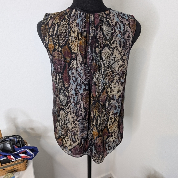 Rebecca Taylor NWOT Multi Combo Watercolor Short Sleeve Snake Silk Top - Picture 4 of 7